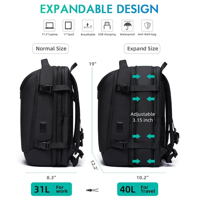 Alt view image 5 of 5 - TANGCORLE Travel Backpack, 45L Carry On, Airline Approved