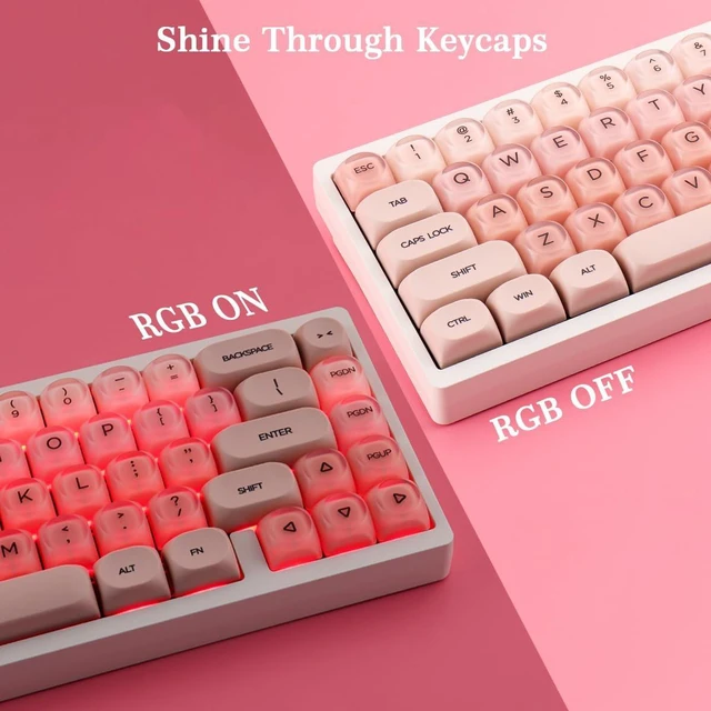 Alt view image 2 of 5 - Hyekit PBT Keycaps MOA Profile Liquid Foundation Cute Keycaps 132 Keys Semi-Translucent Matte Crystalsi Keycap Set for Cherry MX Magnetic Switches Mechanical Keyboard