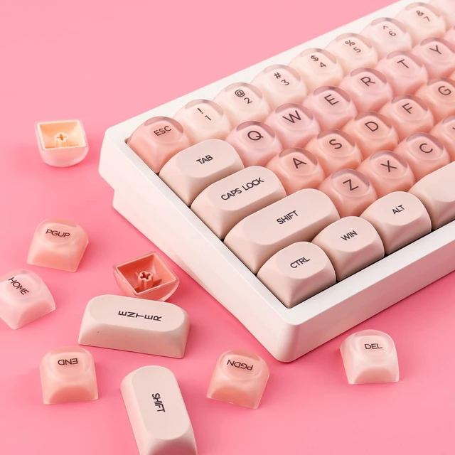 Alt view image 4 of 5 - Hyekit PBT Keycaps MOA Profile Liquid Foundation Cute Keycaps 132 Keys Semi-Translucent Matte Crystalsi Keycap Set for Cherry MX Magnetic Switches Mechanical Keyboard