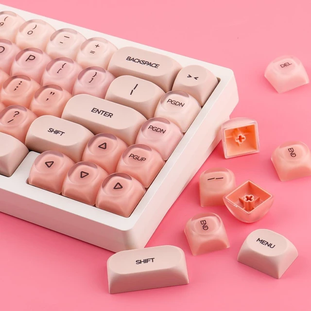 Alt view image 5 of 5 - Hyekit PBT Keycaps MOA Profile Liquid Foundation Cute Keycaps 132 Keys Semi-Translucent Matte Crystalsi Keycap Set for Cherry MX Magnetic Switches Mechanical Keyboard