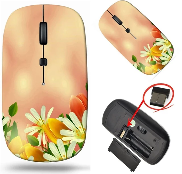 Main image of maizi Mouse Wireless for Mac Computer Personal Laptop, Mice Wireless Image ID: 20017853 Floral Background Dai Portable 2.4G USB Receiver Printed in USA