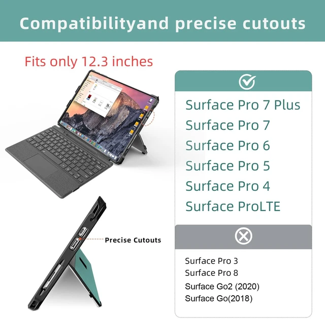 Alt view image 2 of 5 - SSSGRGB Rugged Case for Microsoft Surface Pro 7+/7/6/5/4, Cyan