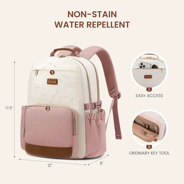 Alt view image 4 of 5 - LOVEVOOK Laptop Backpack for Women with Pouch Pocket for Large Capacity Cup,15.6 Inch Teacher Nurse College Work Backpack Purse,Waterproof Laptop Bag Computer Back Pack for Travel, Beige-Pink-Brown