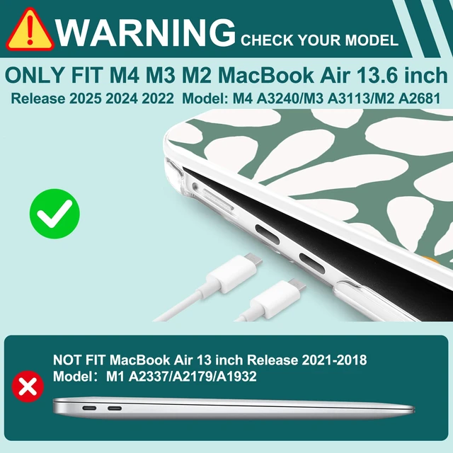 Alt view image 4 of 5 - Yebiseven for MacBook Air 13(13.6) inch Case 2026 2025-2022 M5 M4 M3 M2 A3449 A3240 A3113 A2681 Shockproof & Scratch-Resistant Hard Shell + Keyboard Cover + Trackpad Protector + Type C, Daisy Flowers