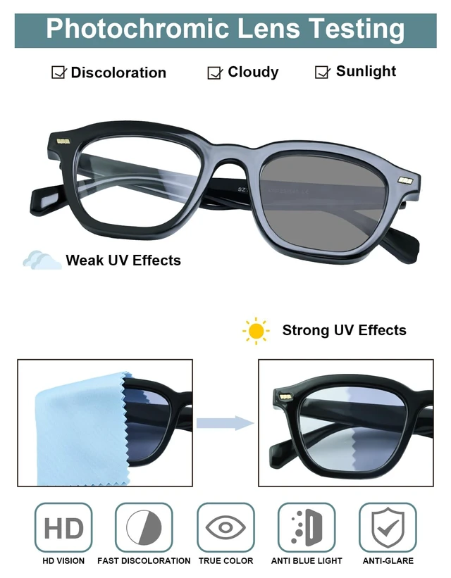 Alt view image 2 of 5 - K.LAVER Photochromic Computer Blue Light Blocking Glasses For Woman, Reading Eyeglasses-Fashion TR90 Rectangle Frame,Sunglasses Anti Eyestrain & UV