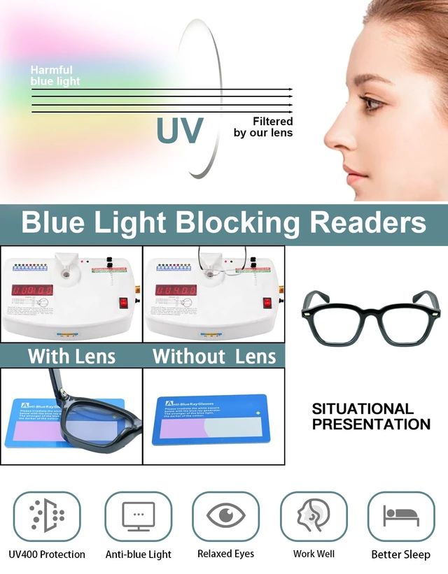 Alt view image 3 of 5 - K.LAVER Photochromic Computer Blue Light Blocking Glasses For Woman, Reading Eyeglasses-Fashion TR90 Rectangle Frame,Sunglasses Anti Eyestrain & UV
