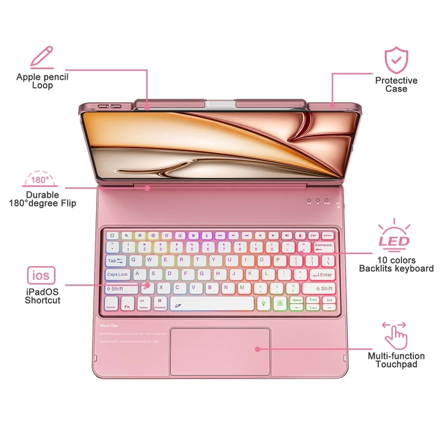 Alt view image 4 of 5 - CC Store for iPad Air 13 inch Case Keyboard with 7 Colors Backlit