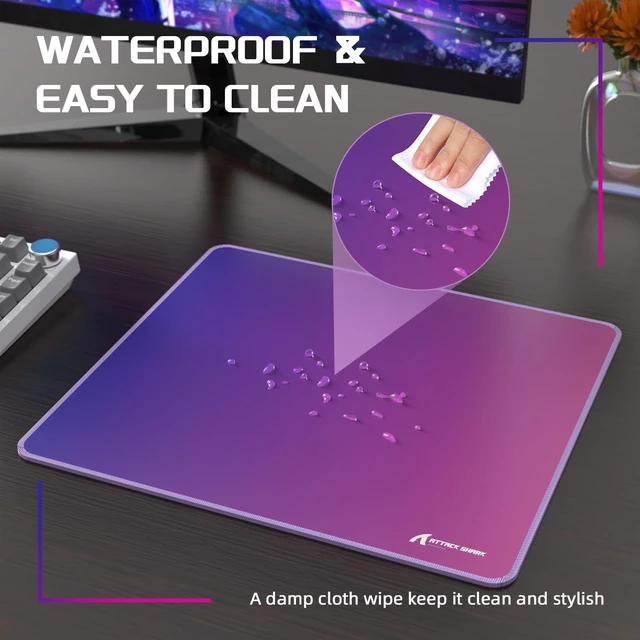Alt view image 2 of 5 - ATTACK SHARK CM03 Gaming Mouse Pad, Rainbow Film Coated Surface for Smooth Glide & Precise Tracking, Water-Resistant, Non-Slip Rubber Base, 16.1" 12.2" 0.16" in for Gaming, Laptop & Office, Purple