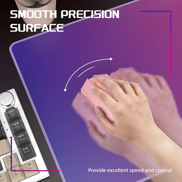 Alt view image 4 of 5 - ATTACK SHARK CM03 Gaming Mouse Pad, Rainbow Film Coated Surface for Smooth Glide & Precise Tracking, Water-Resistant, Non-Slip Rubber Base, 16.1" 12.2" 0.16" in for Gaming, Laptop & Office, Purple