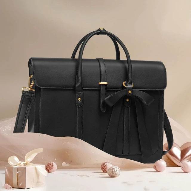 Alt view image 3 of 5 - MOSISO Laptop Bag for Women, 15-15.6 inch PU Leather Laptop Shoulder Bags