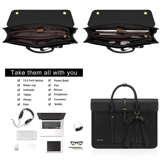 Alt view image 4 of 5 - MOSISO Laptop Bag for Women, 15-15.6 inch PU Leather Laptop Shoulder Bags
