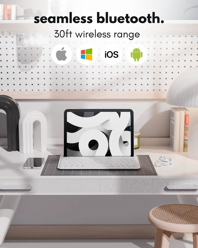 Alt view image 2 of 5 - Macally Bluetooth Keyboard for Tablet ^^ Wireless Keyboard for iPad mini/Air/Mini, iPhone (Multi-Device, Built-in Stand, Rechargeable) Easy to Use and Cute Portable - White