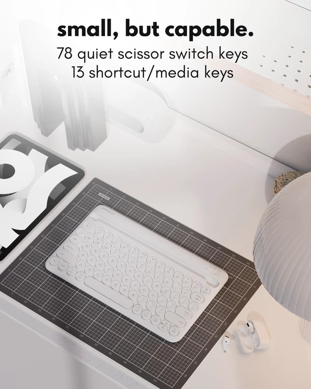 Alt view image 5 of 5 - Macally Bluetooth Keyboard for Tablet ^^ Wireless Keyboard for iPad mini/Air/Mini, iPhone (Multi-Device, Built-in Stand, Rechargeable) Easy to Use and Cute Portable - White