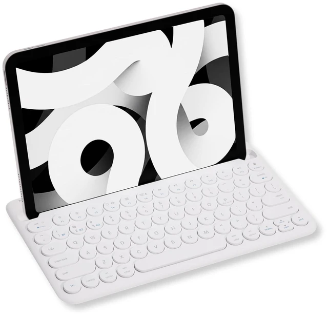 Main image of Macally Bluetooth Keyboard for Tablet ^^ Wireless Keyboard for iPad mini/Air/Mini, iPhone (Multi-Device, Built-in Stand, Rechargeable) Easy to Use and Cute Portable - White
