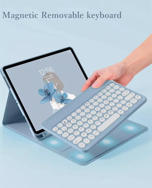 Alt view image 3 of 5 - Kaidisen Keyboard Case for Galaxy Tab A7 10.4 inch with Keyboard and Bluetooth Mouse, Detachable Candy Color Round Key, Mint Green
