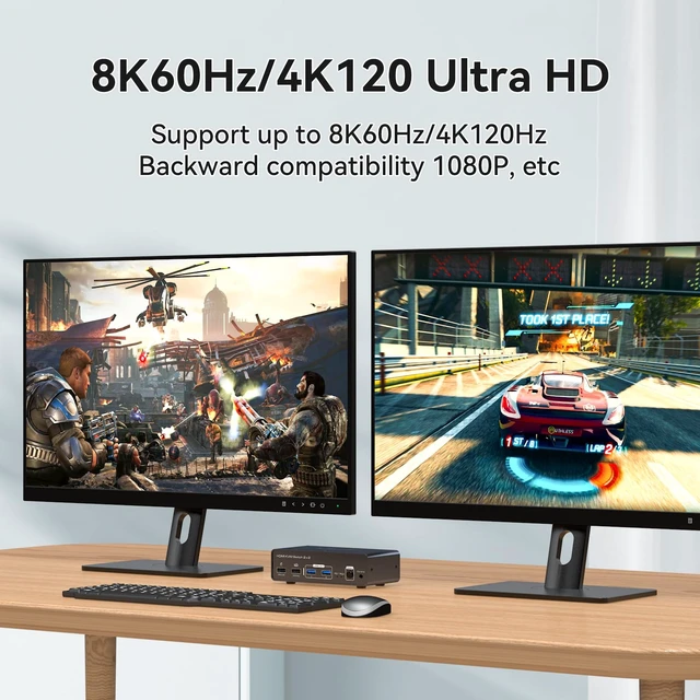 Alt view image 5 of 5 - PVBCTCSID 8K HDMI KVM Switch 2 Monitors 2 Computers EDID 4K120Hz for 2 PC Share Dual Monitor and 4 USB Ports Support Extended/Copy Mode with Desktop Controller