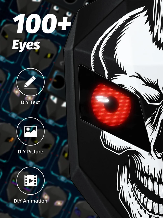 Alt view image 2 of 5 - Gelrova Motorcycle Backpack with LED Eyes, App Control Waterproof Hard Case Motorbike Bag, DIY Laptop Backpack for Riding, Cycling, Travel, Large Size 19inch, Goth Skull Knight
