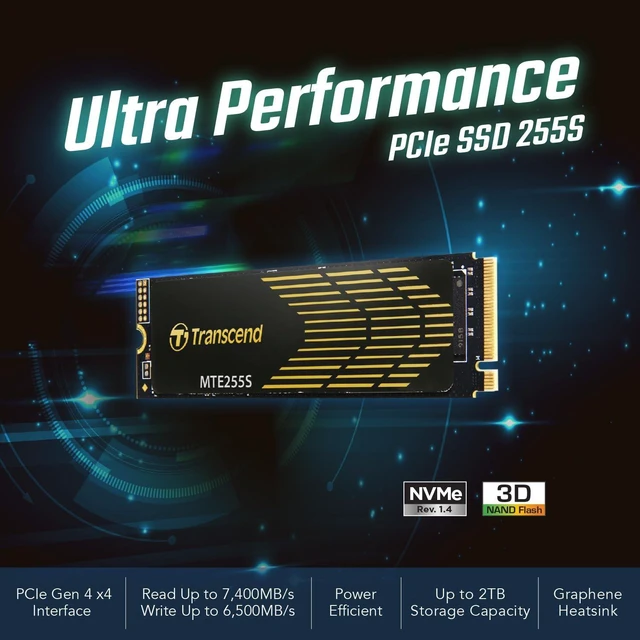 Alt view image 3 of 5 - Transcend 1TB MTE255S PCIe 4.0 M.2 2280 SSD, 7400MB/s, with Heatsink