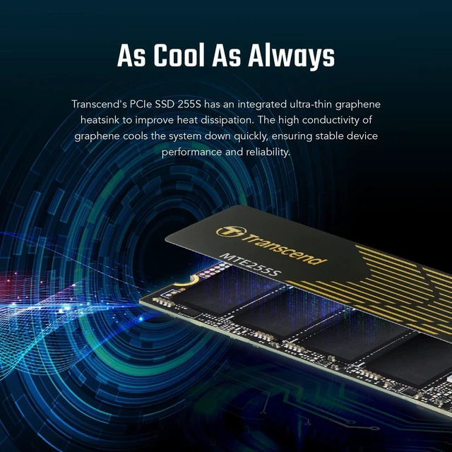 Alt view image 5 of 5 - Transcend 1TB MTE255S PCIe 4.0 M.2 2280 SSD, 7400MB/s, with Heatsink