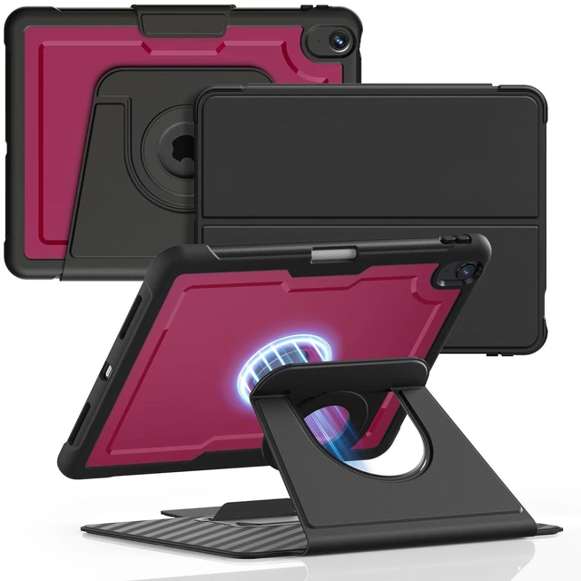 Main image of DJ&RPPQ Case for iPad Air 11 Inch M3/M2 (2025/2024), iPad Air 5th/4th Gen (2022/2020),360 Rotating Magnetic Detachable Back case, with Auto Wake/Sleep & Pencil Holder red