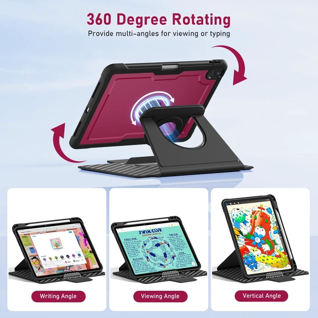 Alt view image 3 of 5 - DJ&RPPQ Case for iPad Air 11 Inch M3/M2 (2025/2024), iPad Air 5th/4th Gen (2022/2020),360 Rotating Magnetic Detachable Back case, with Auto Wake/Sleep & Pencil Holder red