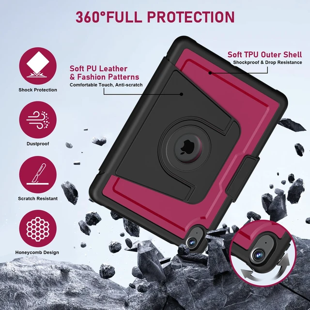Alt view image 4 of 5 - DJ&RPPQ Case for iPad Air 11 Inch M3/M2 (2025/2024), iPad Air 5th/4th Gen (2022/2020),360 Rotating Magnetic Detachable Back case, with Auto Wake/Sleep & Pencil Holder red