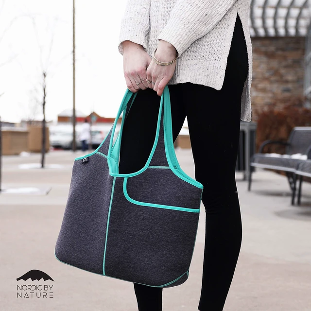 Alt view image 2 of 5 - Nordic By Nature Women's Soft Tote Shoulder Bag Neoprene Handbag Laptop Computer Travel Bag Purse (Dark Grey/Lagoon)