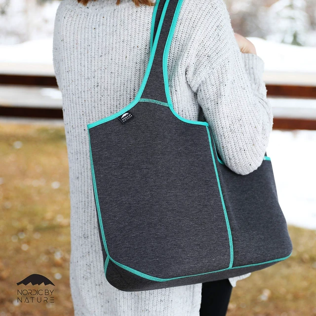Alt view image 3 of 5 - Nordic By Nature Women's Soft Tote Shoulder Bag Neoprene Handbag Laptop Computer Travel Bag Purse (Dark Grey/Lagoon)