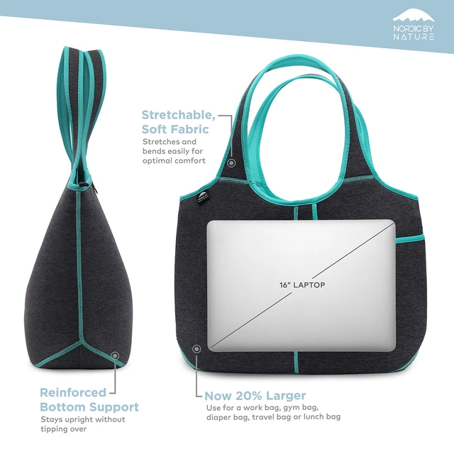Alt view image 4 of 5 - Nordic By Nature Women's Soft Tote Shoulder Bag Neoprene Handbag Laptop Computer Travel Bag Purse (Dark Grey/Lagoon)
