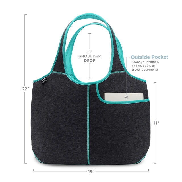 Alt view image 5 of 5 - Nordic By Nature Women's Soft Tote Shoulder Bag Neoprene Handbag Laptop Computer Travel Bag Purse (Dark Grey/Lagoon)