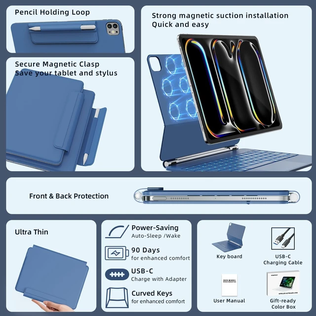 Alt view image 3 of 5 - RAYMCRAFT Keyboard Case for iPad Pro 13'' (M5/M4), Magnetic Floating Stand