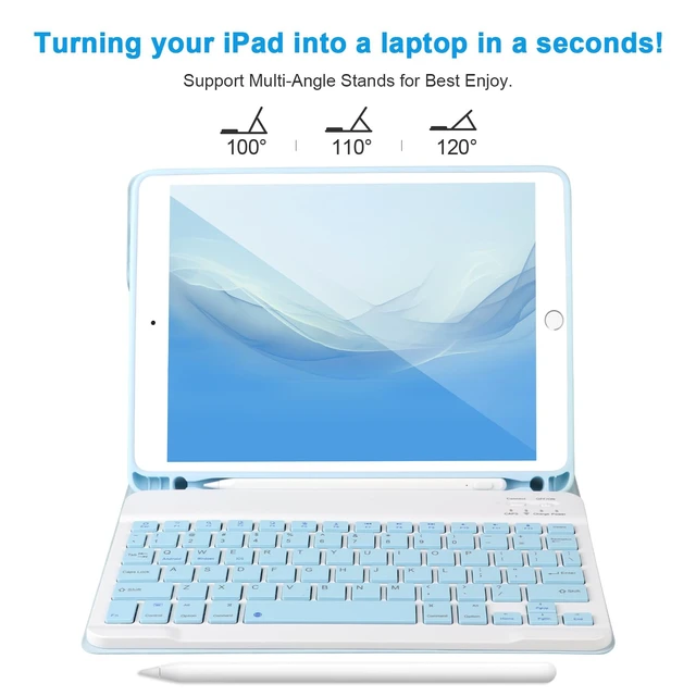 Alt view image 4 of 5 - for iPad 6/5th Generation Case with Keyboard 2018/2017,Detachable Bluetooth Keyboard case for iPad Air 2/1,iPad Keyboard Case 9.7 inch with Pencil Holder,Square Keycaps,Blue