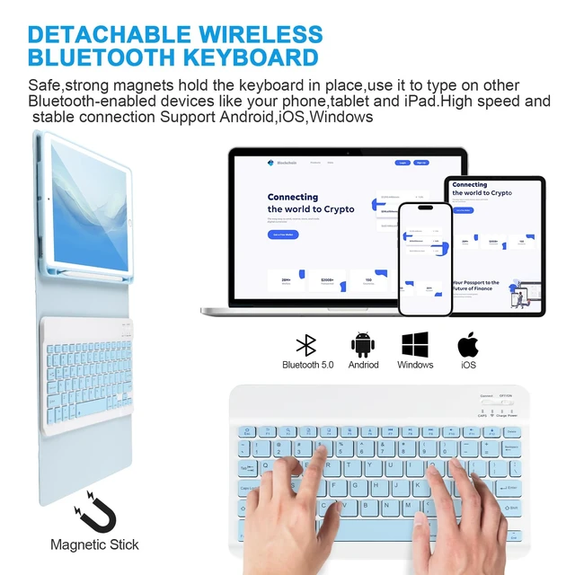 Alt view image 5 of 5 - for iPad 6/5th Generation Case with Keyboard 2018/2017,Detachable Bluetooth Keyboard case for iPad Air 2/1,iPad Keyboard Case 9.7 inch with Pencil Holder,Square Keycaps,Blue