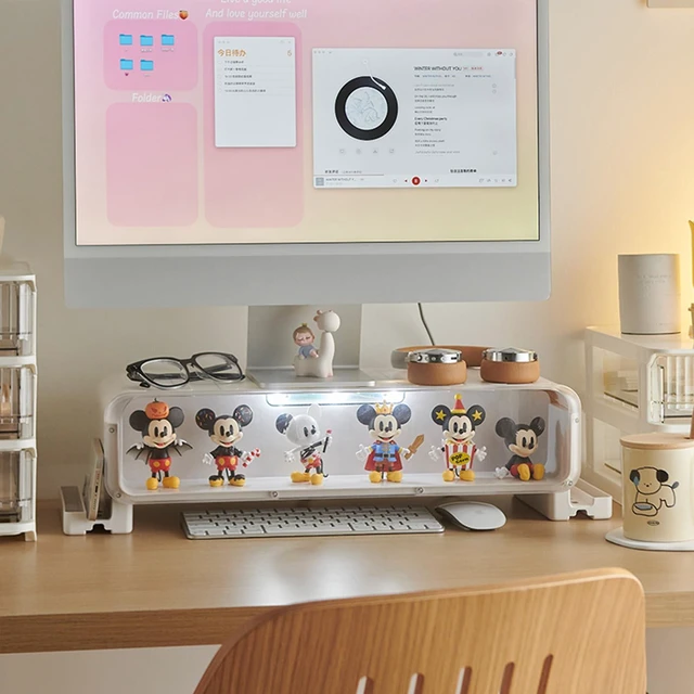 Alt view image 2 of 5 - WMM Monitor Stand Riser, Computer Monitor Stand with Drawer and Display Minifigures, Computer Desktop Stand with Lights, Removable Elevated Structure, Compatible with Computers, Desktops, and Laptops