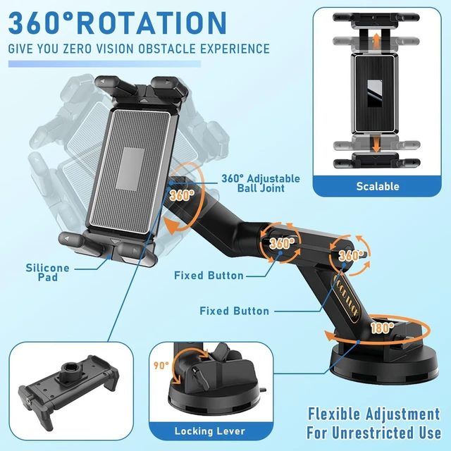 Alt view image 5 of 5 - WUITIN Tablet Mount for Truck, Car Phone Holder,Dashboard Windshield Phone Holder 16.9 inch Long Arm,Super Suction Cup Compatible with Pickup Truck,4.7-12.9in Tablet & iPad