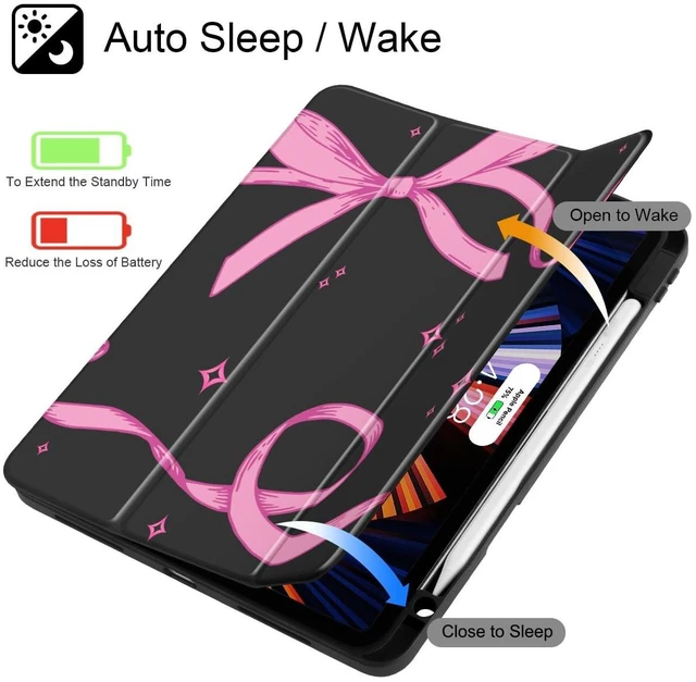 Alt view image 3 of 5 - Tuiklol for iPad Pro 11 Inch 4th / 3rd / 2nd / 1st Gen (2022 2021 2020 2018) Case -Built-in Pencil Holder Shockproof Cover Clear Transparent Back Shell with Auto Wake/Sleep, Bow