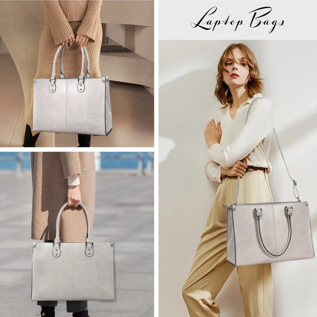Alt view image 2 of 5 - LOVEVOOK Laptop Tote Bag for Women, 15.6 Inch Professional Work Bag with Matching Clutch, Waterproof Vintage Leather Computer Tote for Office, Business Travel & Daily Use, Gift for Women