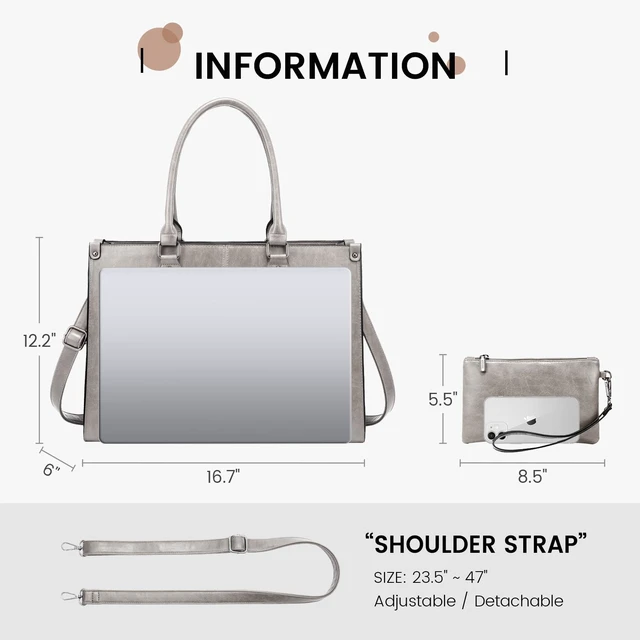 Alt view image 3 of 5 - LOVEVOOK Laptop Tote Bag for Women, 15.6 Inch Professional Work Bag with Matching Clutch, Waterproof Vintage Leather Computer Tote for Office, Business Travel & Daily Use, Gift for Women