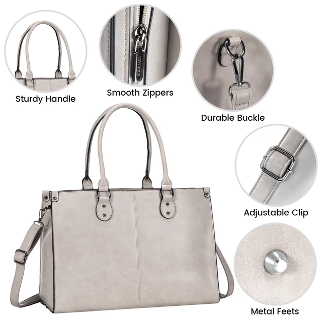 Alt view image 5 of 5 - LOVEVOOK Laptop Tote Bag for Women, 15.6 Inch Professional Work Bag with Matching Clutch, Waterproof Vintage Leather Computer Tote for Office, Business Travel & Daily Use, Gift for Women