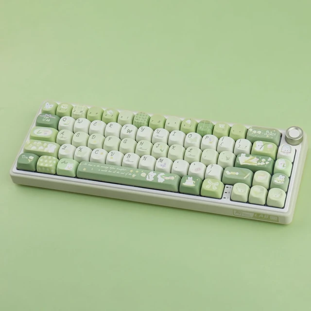 Alt view image 5 of 5 - TYRIXKI PBT Keycaps 134 Keys MOA Profile Cute Green Bunny Keycaps