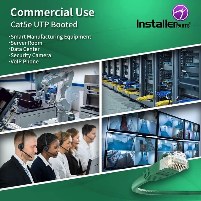 Alt view image 4 of 5 - InstallerParts Ethernet Cable CAT5E Cable UTP Booted 75 FT - Green - Professional Series - 1Gigabit/Sec Network/Internet Cable, 350MHZ