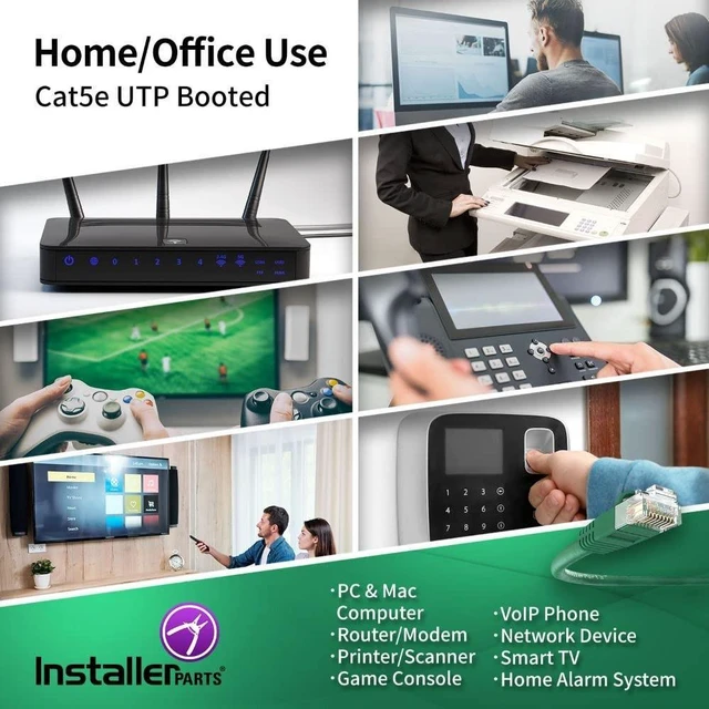 Alt view image 5 of 5 - InstallerParts Ethernet Cable CAT5E Cable UTP Booted 75 FT - Green - Professional Series - 1Gigabit/Sec Network/Internet Cable, 350MHZ