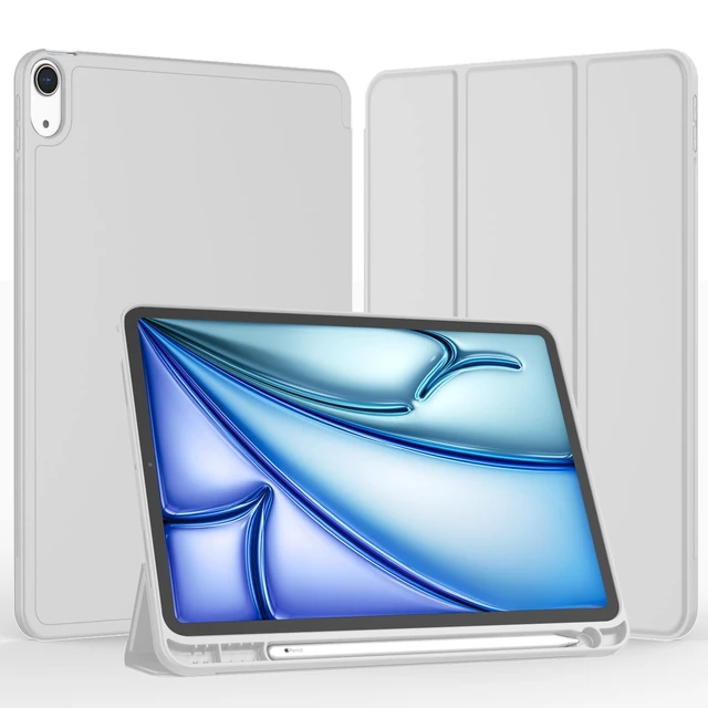 Alt view image 2 of 5 - iMieet iPad Air 11 Inch Case M4/M3/M2(2026/2025/2024), iPad Air 5th/4th Generation Case 2022/2020 10.9 Inch with Pencil Holder,Trifold Stand Smart Case with Soft TPU Back(Light Gray)