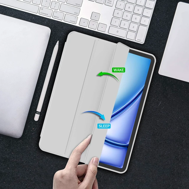 Alt view image 4 of 5 - iMieet iPad Air 11 Inch Case M4/M3/M2(2026/2025/2024), iPad Air 5th/4th Generation Case 2022/2020 10.9 Inch with Pencil Holder,Trifold Stand Smart Case with Soft TPU Back(Light Gray)