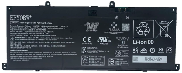 Main image of EPYOBW GD03XL Laptop Battery 59.16Wh GD03059XL N66215-005 N66000-1E1