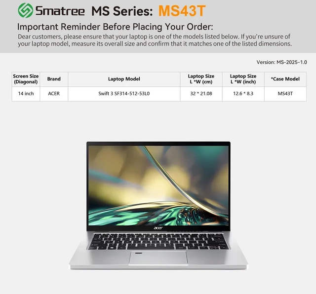 Alt view image 2 of 5 - Smatree MS43T Hard EVA Case with Stand for 14" Acer Swift 3 SF314-512-53L0