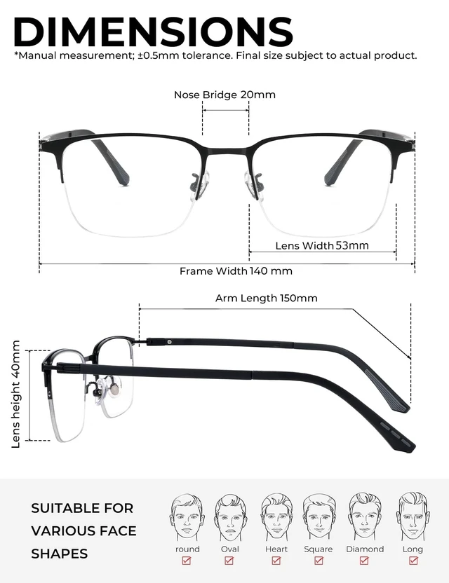 Alt view image 5 of 5 - ZanyLen Blue Light Blocking Glasses Men Computer Gaming Glasses Rectangle Metal Semi-rimless Black Frame Anti Glare/UV400 Clear Lens