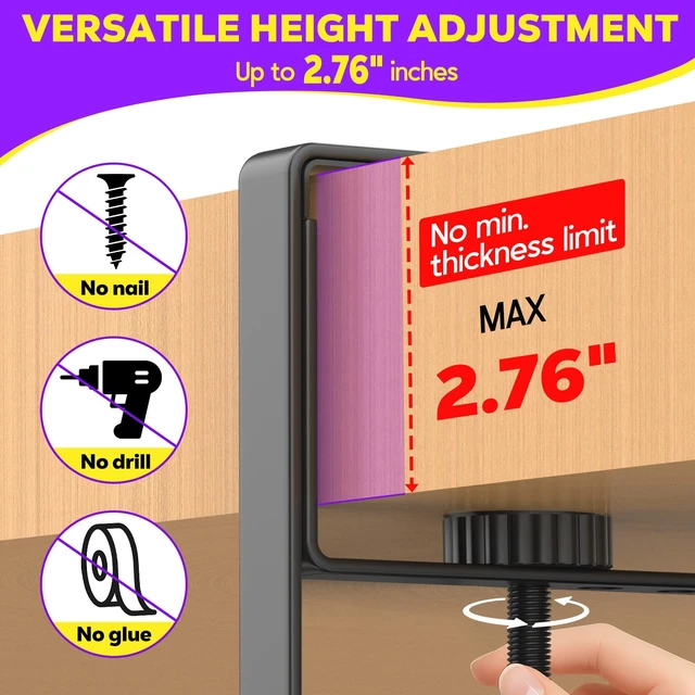 Alt view image 3 of 5 - Large Under Desk Cable Management Tray, REFLYING 29.1" Cable Management Under Desk No Drill,Adjustable Clamp Cord Wire Organizer, Cord Hider for Standing Table, Wire Hider for Office,Home (Medium)