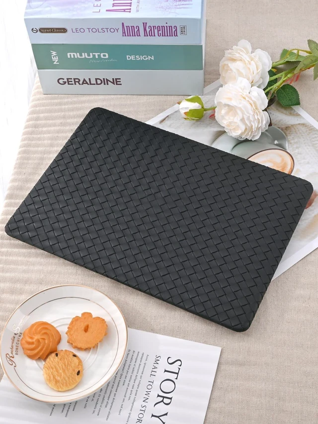 Alt view image 4 of 5 - Seorsok Compatible with MacBook Air 13 Inch Case 2022-2018 Release A1932 A2179 M1 A2337 Touch ID,Elegant Plastic Hard Shell Case Transparent Keyboard Cover,Black Tartan PVC Leather