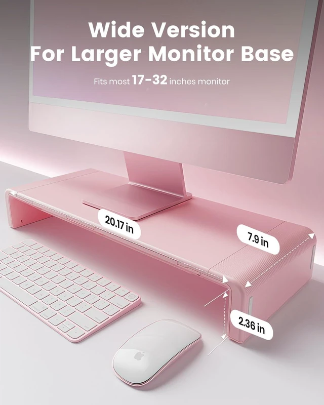 Alt view image 4 of 5 - Pink Monitor Stand Riser, Klearlook Foldable, Height Adjustable Computer Stand, Desk Shelf Riser with Storage Drawer &Tablet Phone Stand for Desktop, Laptop